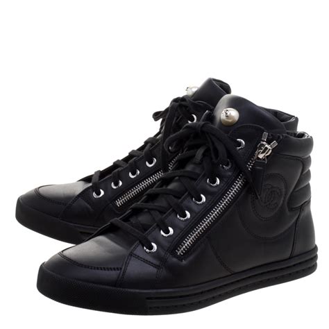 chanel black leather sneakers|chanel female sneakers.